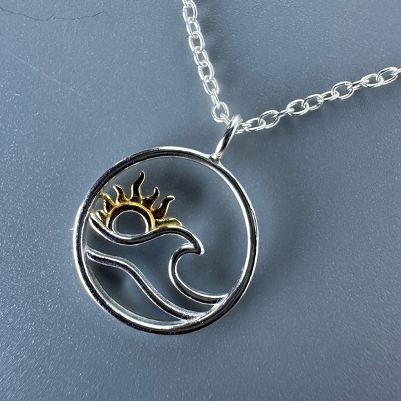 Sterling Silver Two Tone Ocean Wave Necklace - Picture 9 of 9